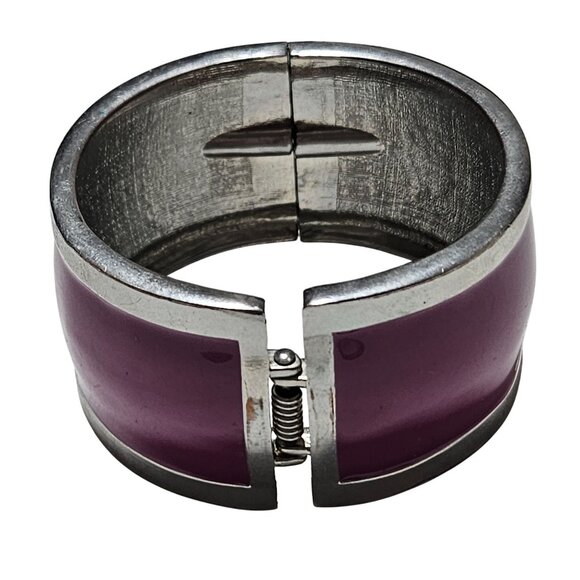 Retro Pink Enamel Silver Hinged Metal Bangle Cuff Bracelet Fashion Jewelry Women - Picture 2 of 4